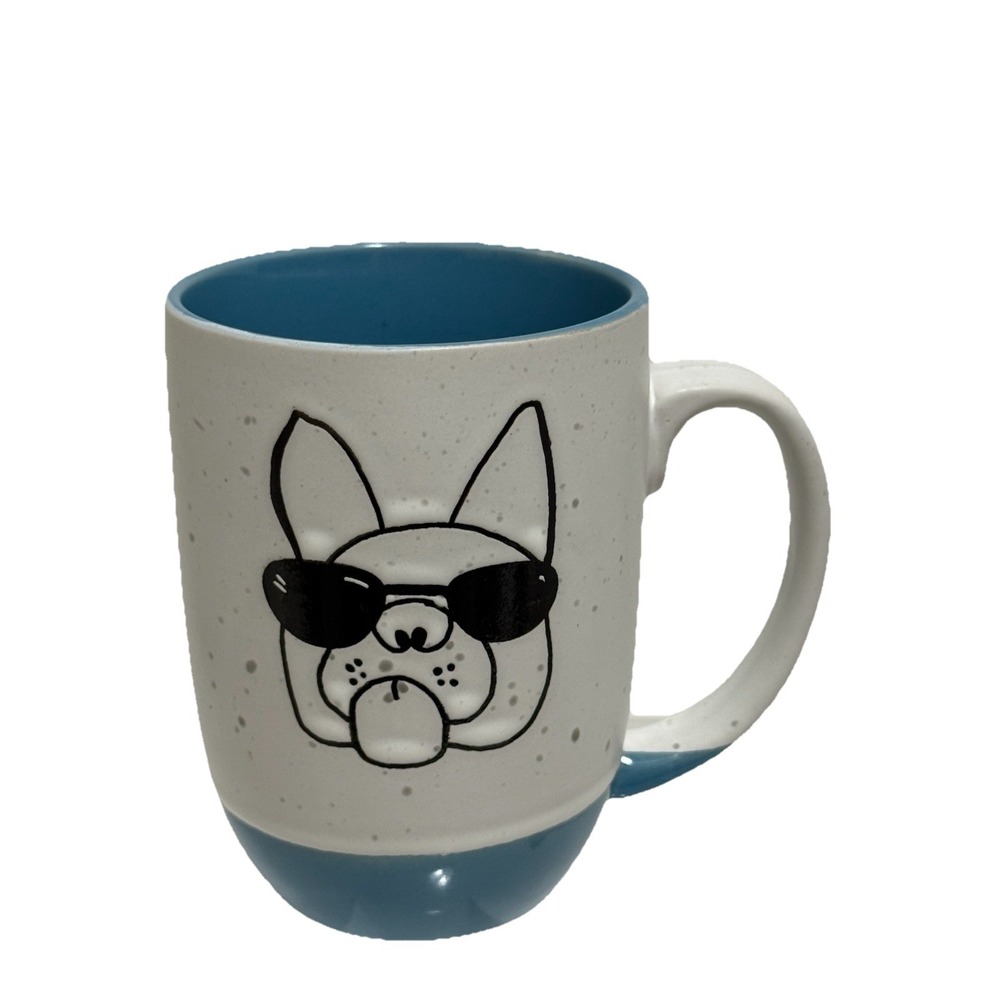 French Bull Dog Mug Boston Warehouse coffee Cup Robin Blue Speckle White